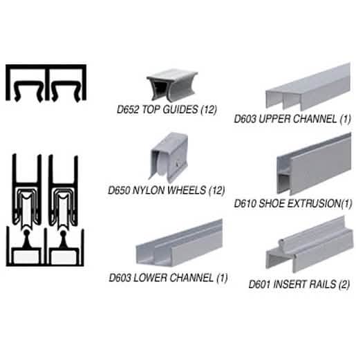 CRL Satin Anodized Track Assembly D603 Upper & D601 Rail with Nylon Wheels - Front View