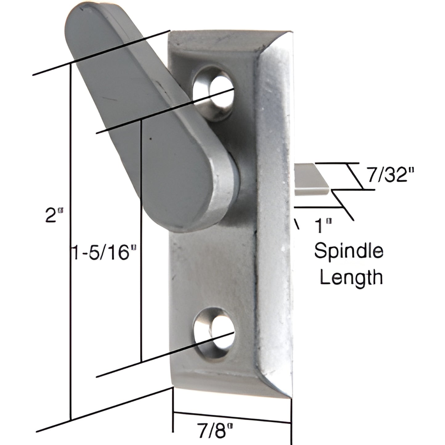 E2034 silver Hollyview door thumbturn replacement with lever, 1 in steel spindle and 7/8 in escutcheon, dimensional diagram