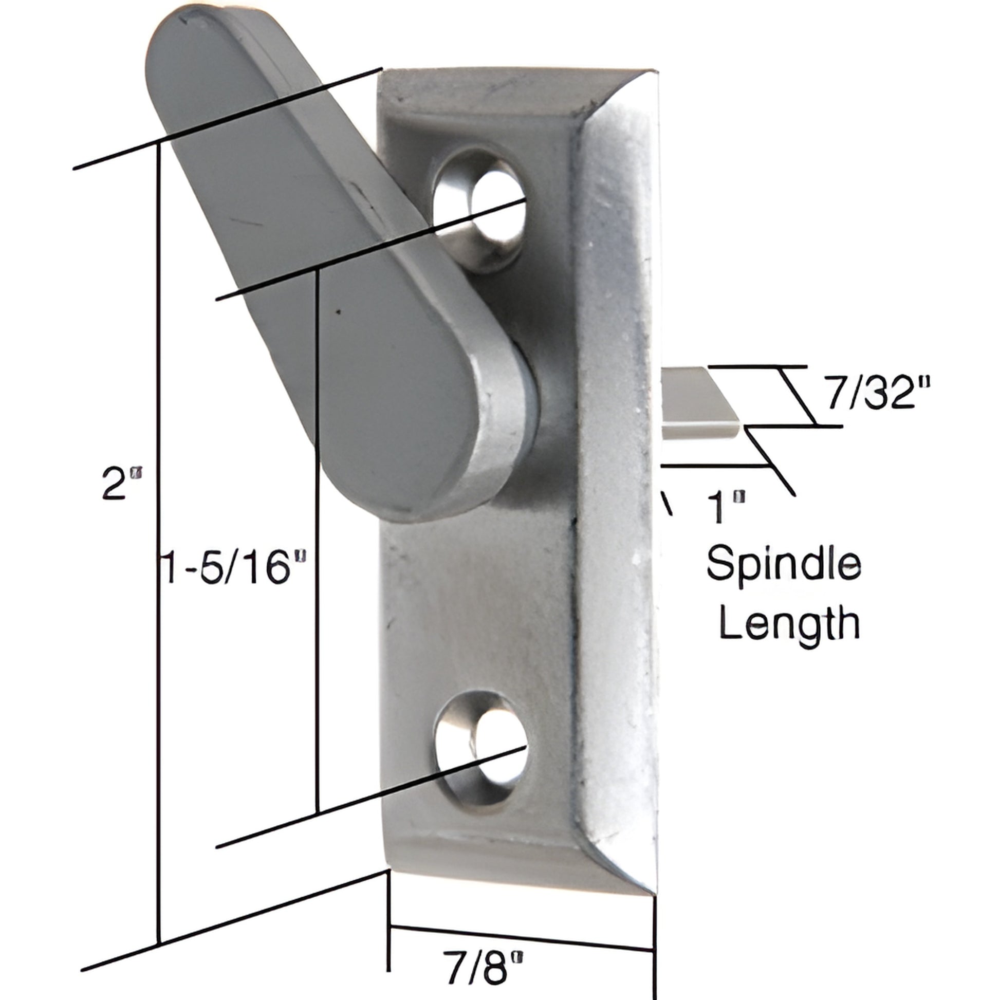 E2034 silver Hollyview door thumbturn replacement with lever, 1 in steel spindle and 7/8 in escutcheon, dimensional diagram