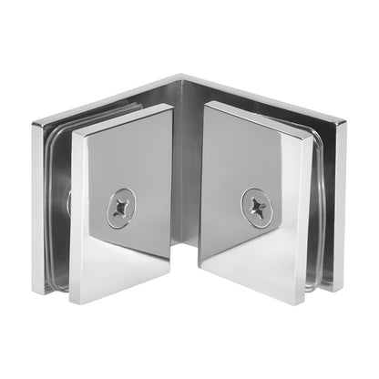 SGC90CH polished chrome square 90 glass-to-glass clamp for 3/8-1/2 glass, solid brass, frameless shower corner
