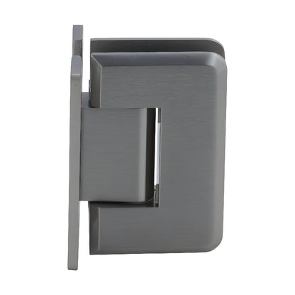 Brushed nickel Pinnacle glass shower door hinge (SKU P1N537BN), solid brass for 8-12mm glass, 5 pre-set, self-centering.