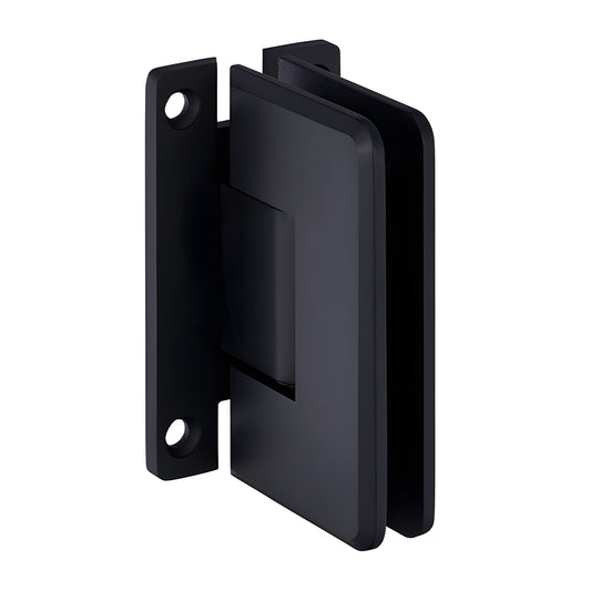 Matte black brass frameless shower door hinge (Cologne), beveled edge, self-centering, fits 10-12mm glass - SKU C0L037MBL