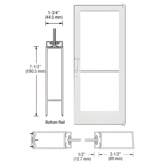 White LA36 medium stile commercial entrance door (SKU HE42252LA36), 3-1/2" stiles, fits 1/4" glass or 1" insulated, offset pi