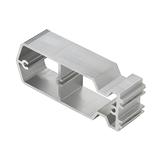 AC956 mill-finish aluminum shear block for CW988 horizontal-to-vertical mullion joinery, shown 3D profile.