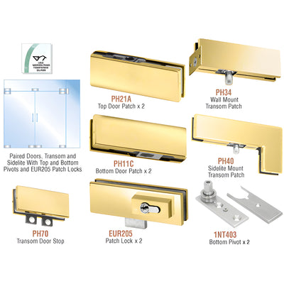 CRL Polished Brass Double Door Patch Kit w/ Lock for Transom/Sidelite