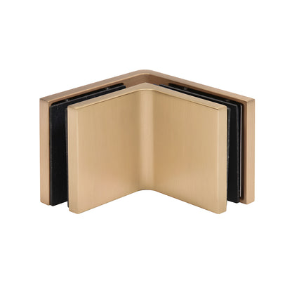 Satin brass 90 solid brass glass clamp (CCS90SB) for 3/8-1/2" frameless shower panels, concealed snap-on cover