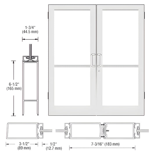 DC42552 white Kynar commercial medium-stile double glass entrance door frame, 3-1/2" stiles, fits 1/4" tempered glass, includ