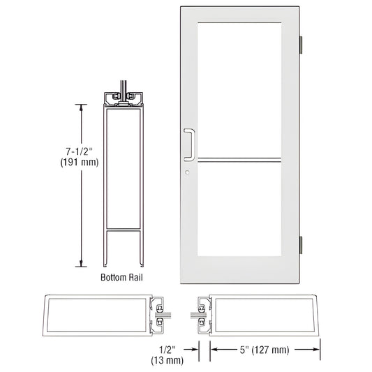 White Kynar custom wide-stile commercial entrance door SKU HE51552 - 5" stiles, 7.5" bottom rail, glass-ready