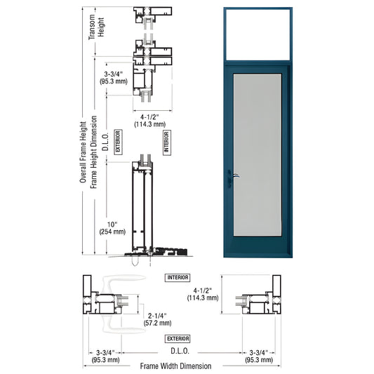 Single outswing Series 925 patio door with transom, teal Custom Kynar frame, low-profile threshold, 1" IG, five-point lock