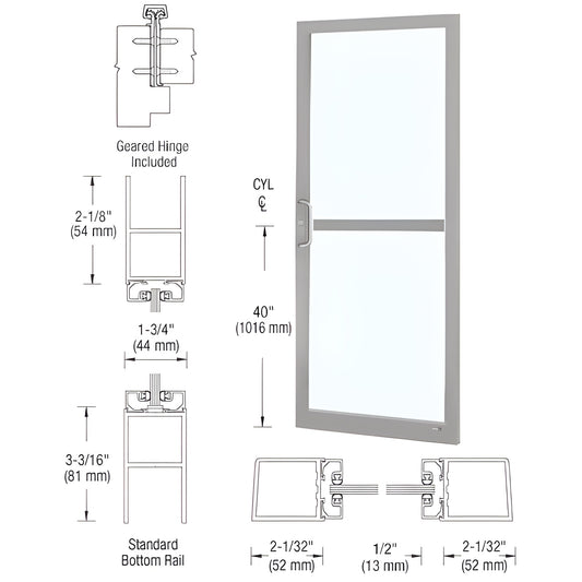 DZ21811 clear anodized narrow stile commercial entrance door, custom sizes, 1/4" tempered glass, ADA bottom rail option