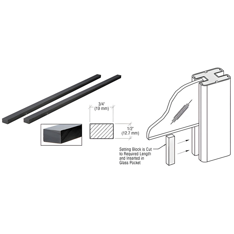 WPSB1 black UHMW windscreen setting block, 24 in long, 3/4 in 1/2 in rectangular support for glass pocket