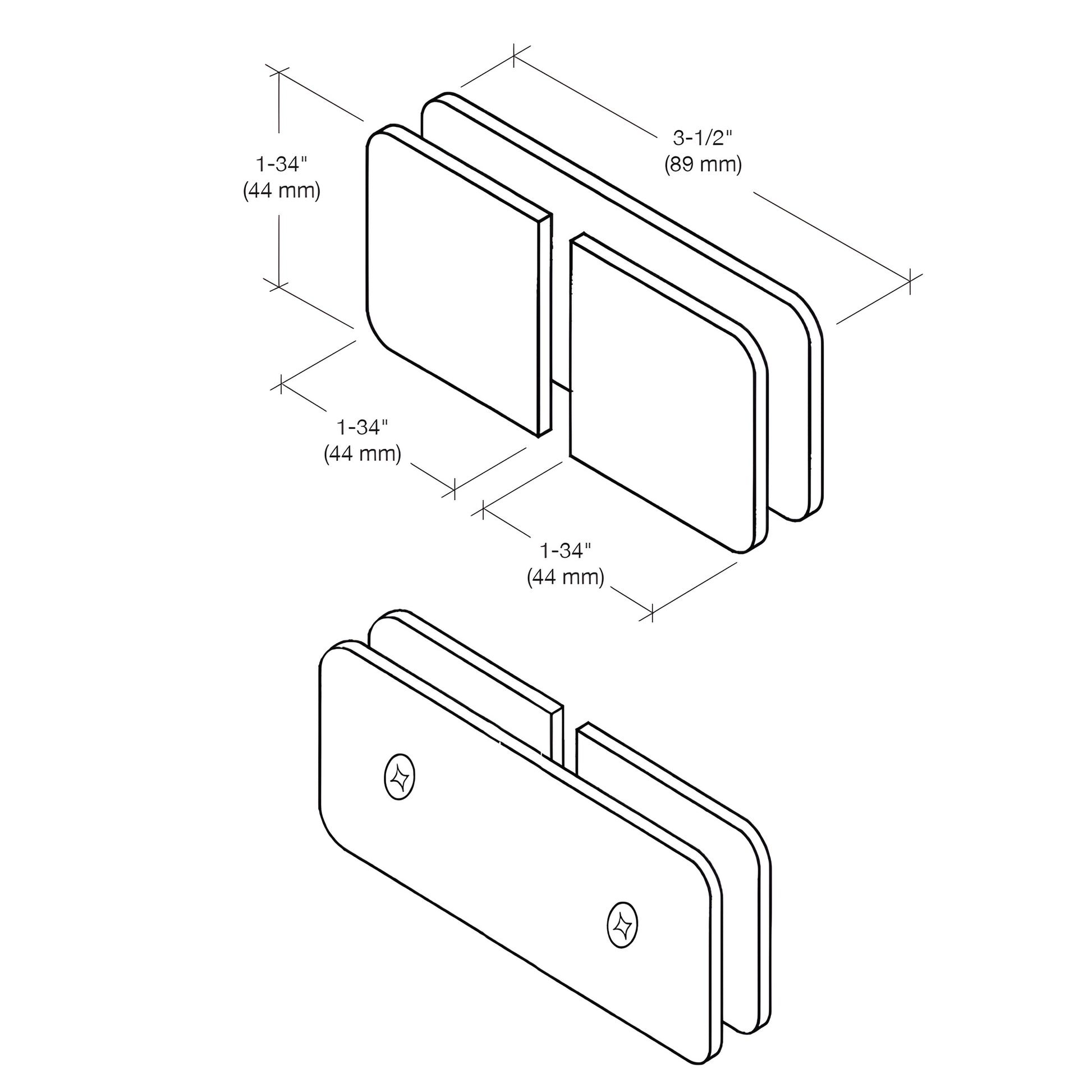 GCB182CH polished chrome 180 brass split-face/'Y' inline glass clamp for 8-12mm frameless shower panels