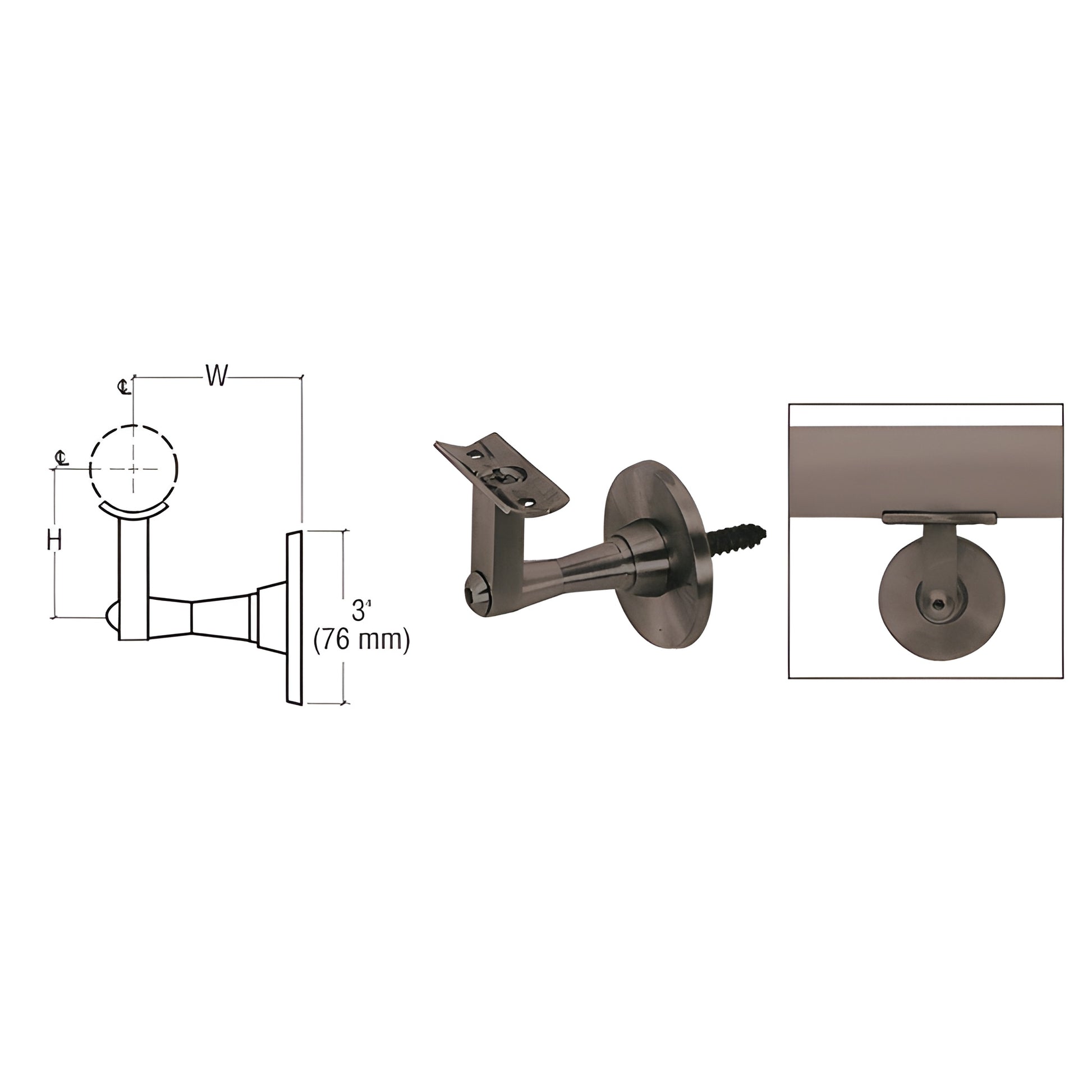 HR2SWDU black bronze wall-mounted handrail bracket, aluminum, 2-way adjustable, fits 1.5-2" tubing, 2-7/8" projection