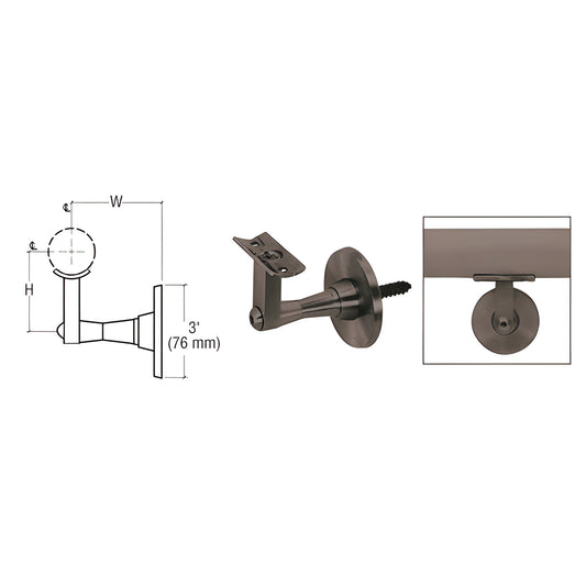 HR2SWDU black bronze wall-mounted handrail bracket, aluminum, 2-way adjustable, fits 1.5-2" tubing, 2-7/8" projection
