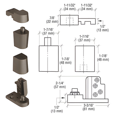 CRL 0P70 Dark Bronze Left-Hand Offset Door Pivot Set
