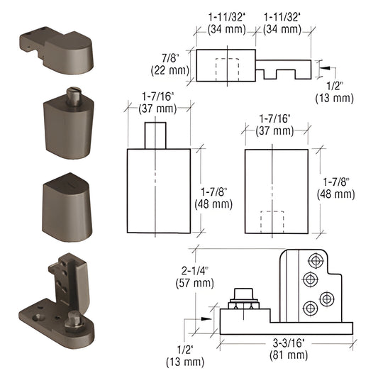 CRL OP70 offset pivot set (SKU 0P70LHDU) dark bronze aluminum, left-hand, for 125 lb commercial aluminum doors.