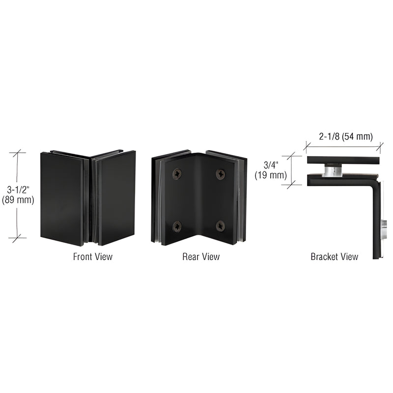 GE090MBL matte black 90 solid brass glass-to-glass clamp for 8-12mm (5/16-1/2") tempered glass