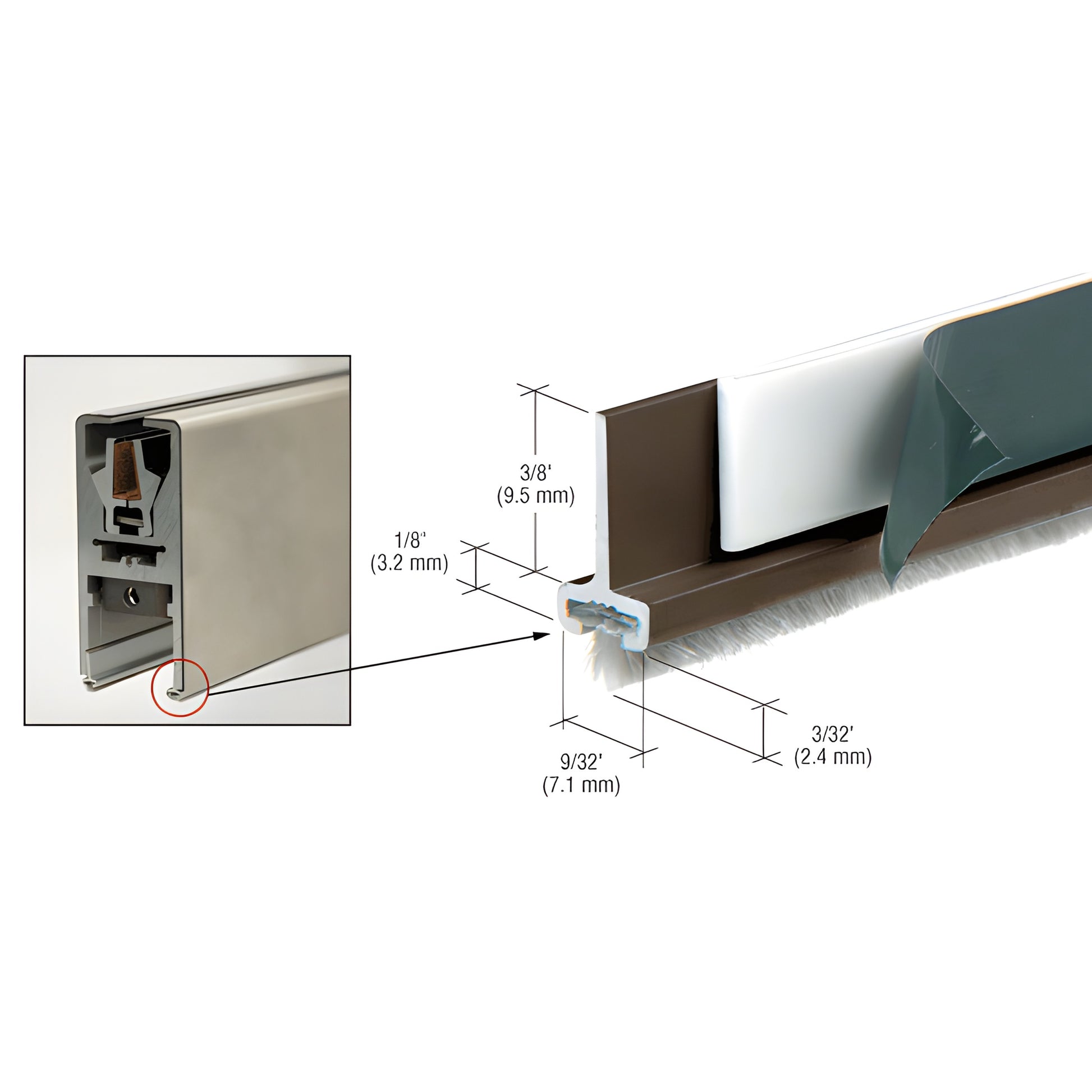 CRL pile weatherstrip (DRWDU144), black bronze anodized door-rail insert with peel off tape and white pile, 144 in.