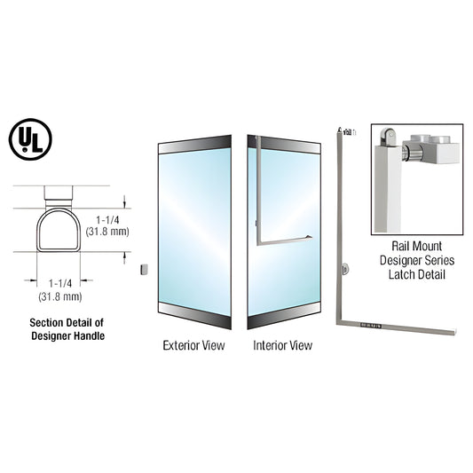 DPA100Z4RKBS 316 stainless brushed Z-shape rail-mount panic handle for 1/2 in glass doors, 1-1/4 in D-profile