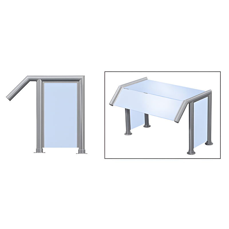 SG5119BS Elegant Series brushed stainless steel slanted-top sneeze guard with glass panels, 1-1/2" tubing