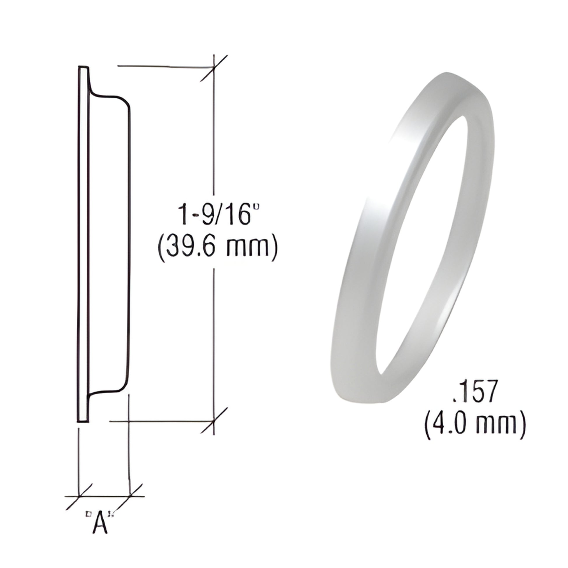 Aluminum flared cylinder ring DL2175AA, 1-9/16" (40 mm) diameter, 0.157" (4 mm) thick.