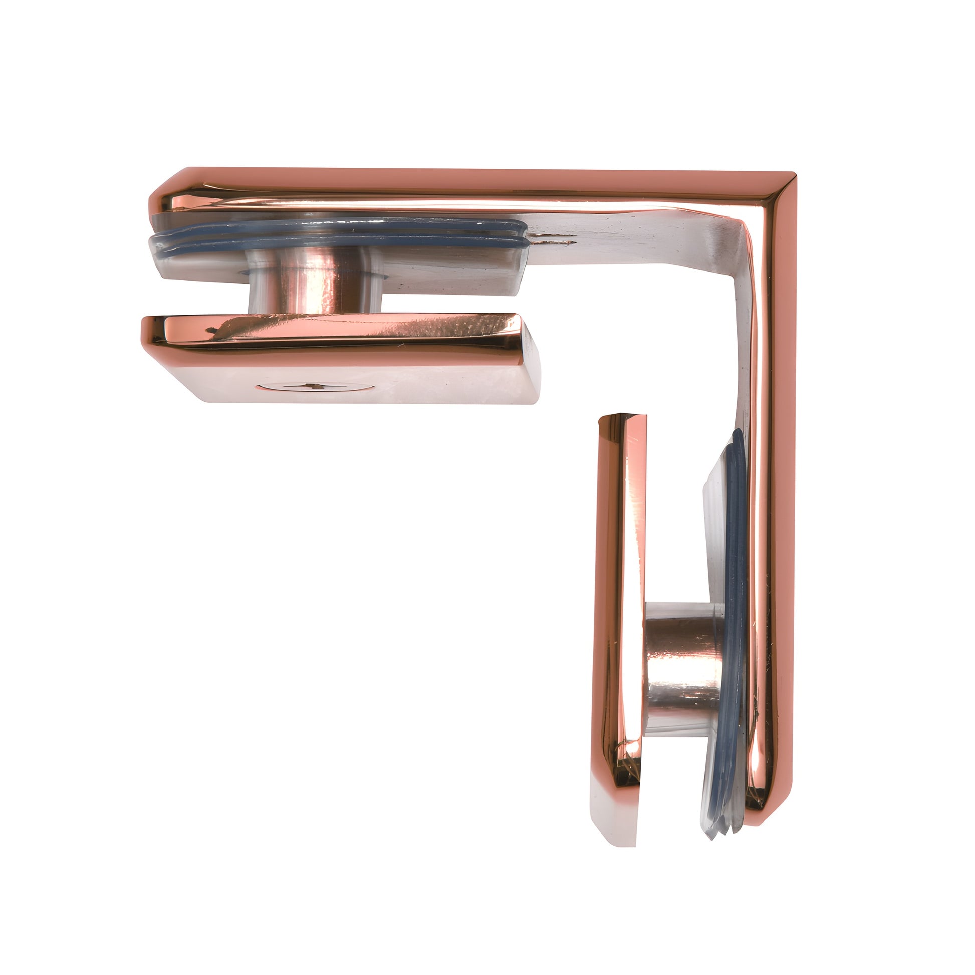 Beveled 90 brass glass-to-glass clamp, matte gun metal finish, for 3/8-1/2 glass - SKU BGC90RG