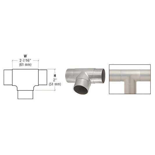 HR15KBS brushed stainless steel flush T fitting for HR15 handrail tubing, ready-to-install.