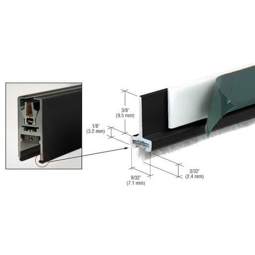 "CRL Matte Black Pile Weatherstrip for Single Door Rail - Set of 2, enhances door sealing.