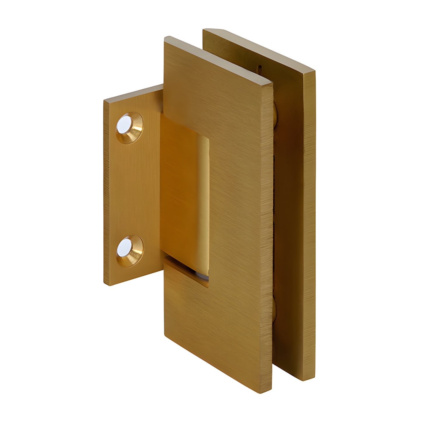 Satin brass Geneva shower door hinge, short back plate, self-centering, for 8-12mm tempered glass (GEN074SB)