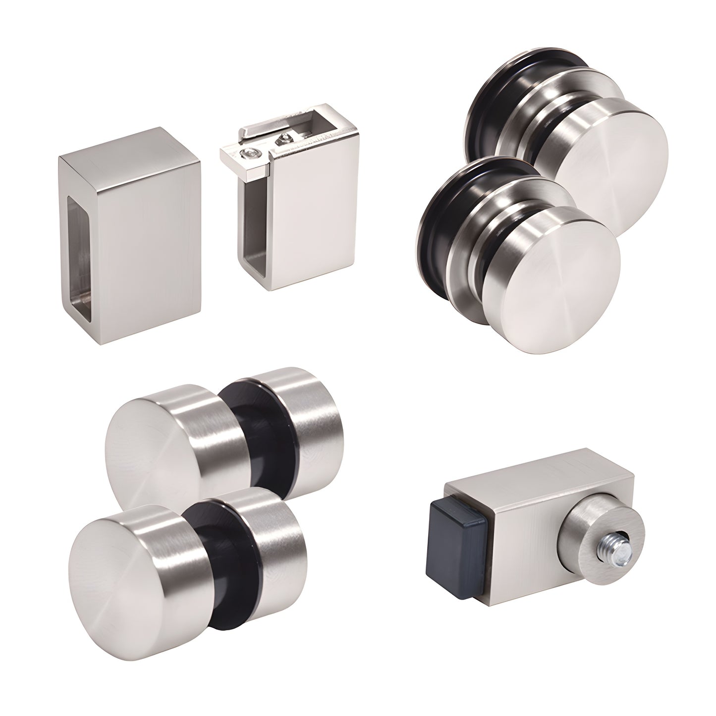 Cavoli CAVHDWKBS brushed stainless steel replacement kit for 180 sliding shower door - rollers, fittings, bracket, stopper