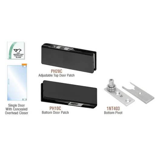 CRL Matte Black Patch Door Kit for Overhead Closer, No Lock - Image 1
