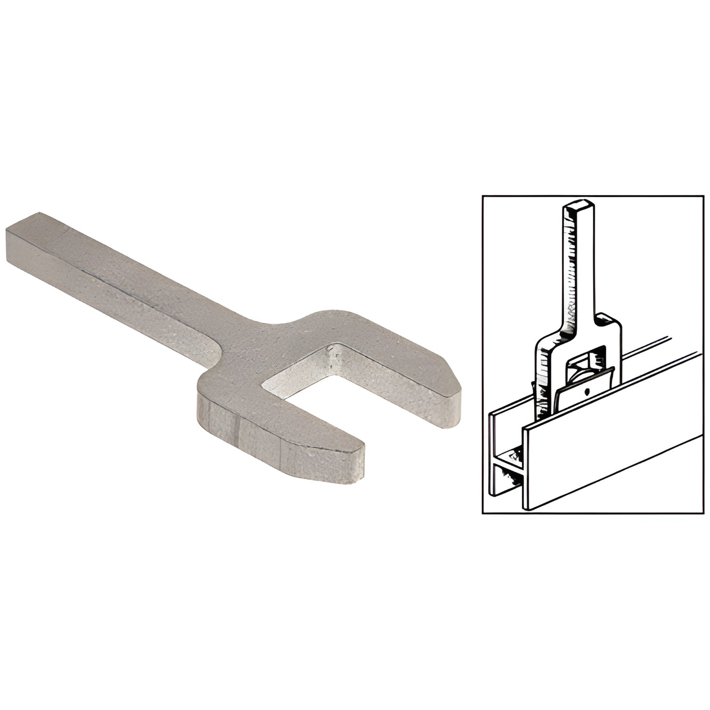 CRL D9650 wheel installation tool - forked metal driver with diagram showing insertion into H-bar