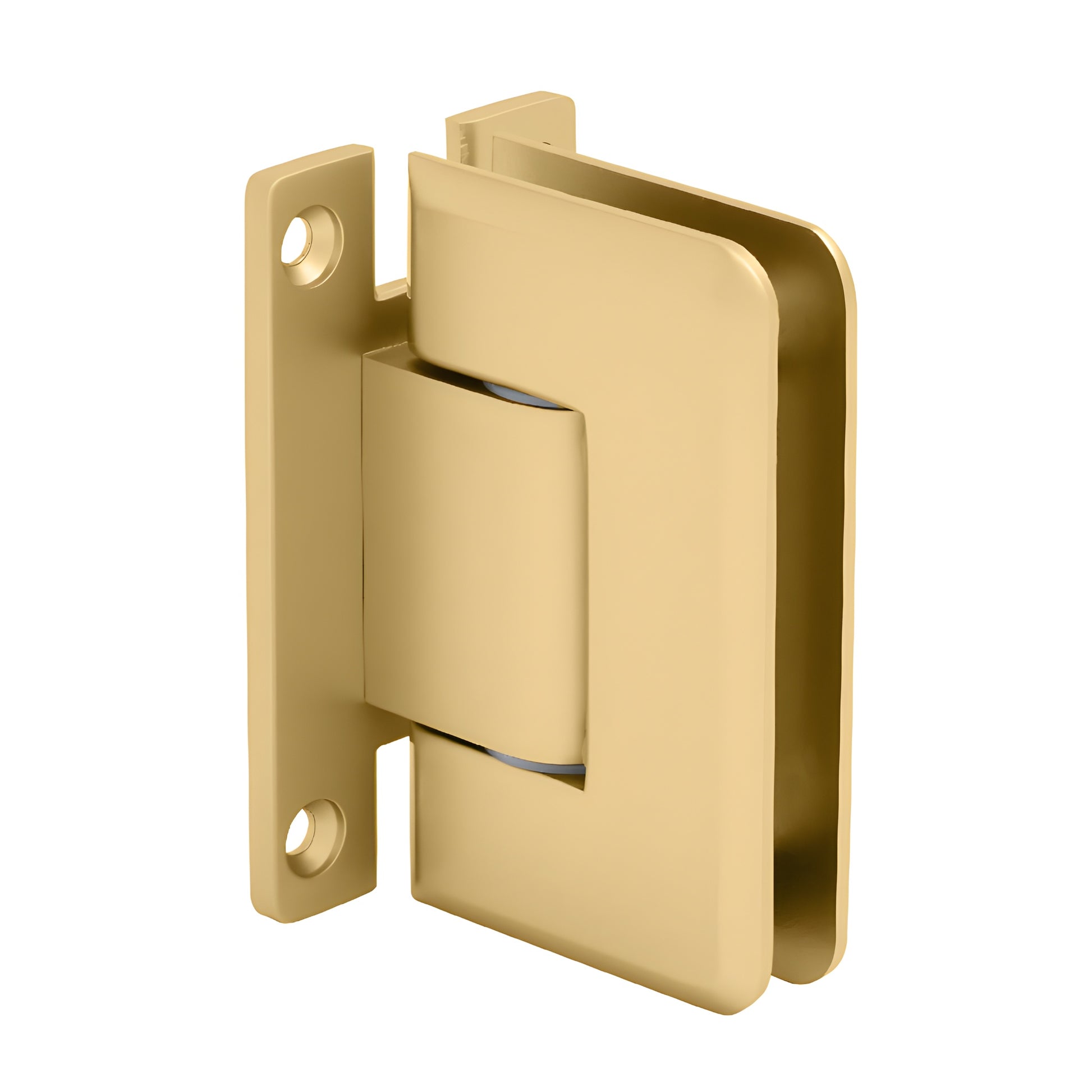 P1N337SB satin brass adjustable Pinnacle shower hinge, solid brass wall-mount "H" back plate for 8-12mm glass.