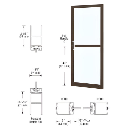 Custom narrow stile commercial entrance door in Black Bronze Anodized with glass panel, mid rail and pull handle - SKU DZ2172