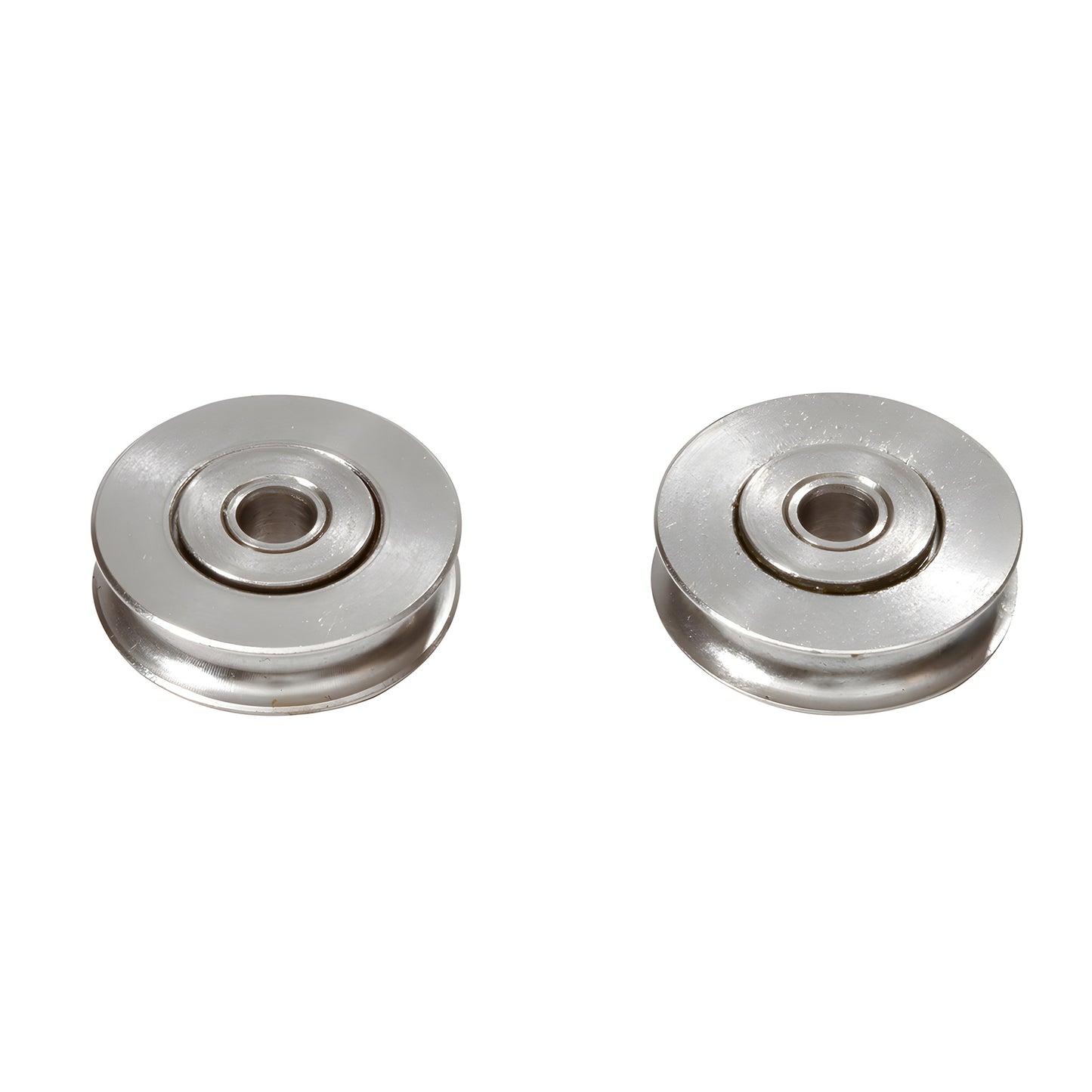 Stainless steel grooved ball-bearing patio door rollers, pair; 1/4" bore, 1-1/4" OD, 5/16" wide (SKU D1693)