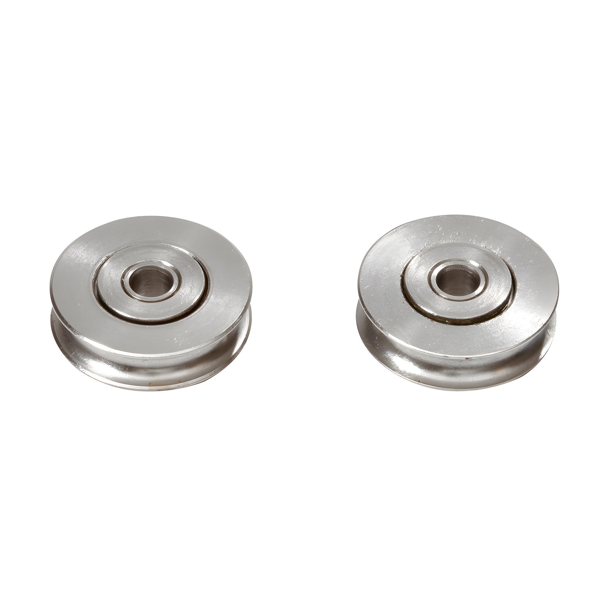 Stainless steel grooved ball-bearing patio door rollers, pair; 1/4" bore, 1-1/4" OD, 5/16" wide (SKU D1693)