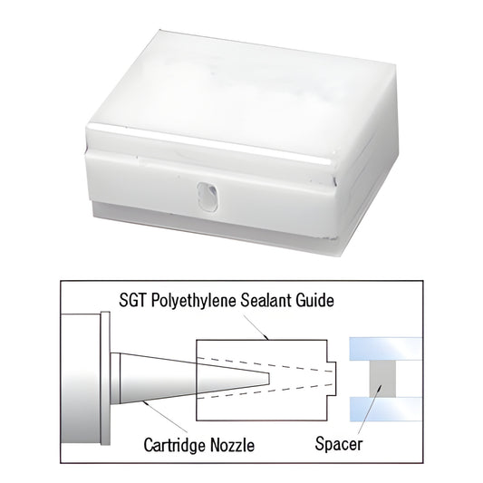 SGT12 polyethylene sealant guide - white rectangular adapter that fits over tapered cartridge nozzles for insulating glass