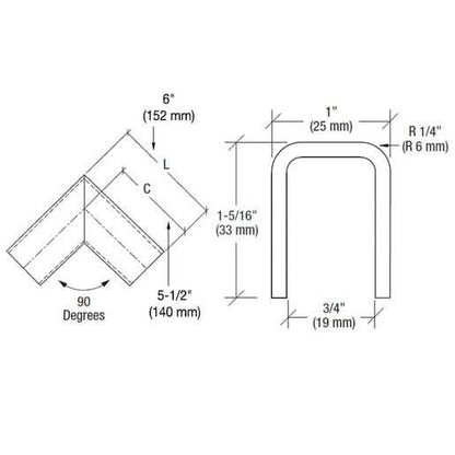 CRL 316 Brushed Stainless 90° Corner for 11 Gauge Low Profile Cap Railings