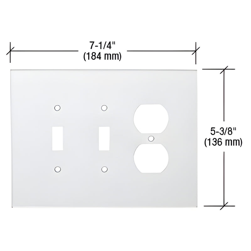 PMP304 clear mirror-backed acrylic cover plate 7-1/4 x 5-3/8 in; double toggle and duplex outlets, polished edges.