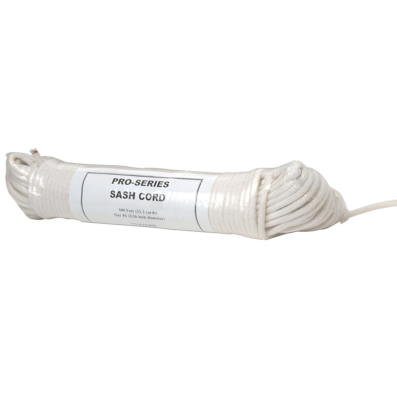 CSC316 solid-braided white cotton sash cord, 100 ft, utility cord, 205 lb working strength