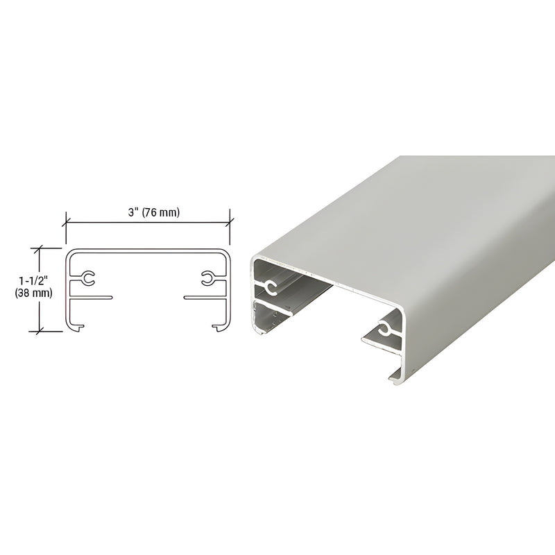 ARS railing top rail (SKU 2XTR241C) aluminum powder-coated, 3" x 1.5", fits 1/4-1/2" glass or 3/4" pickets, 20-ft stock.