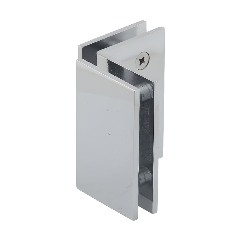 GE090CH polished chrome 90 glass-to-glass clamp for 8-12mm tempered glass, solid brass, square-edge shower clamp