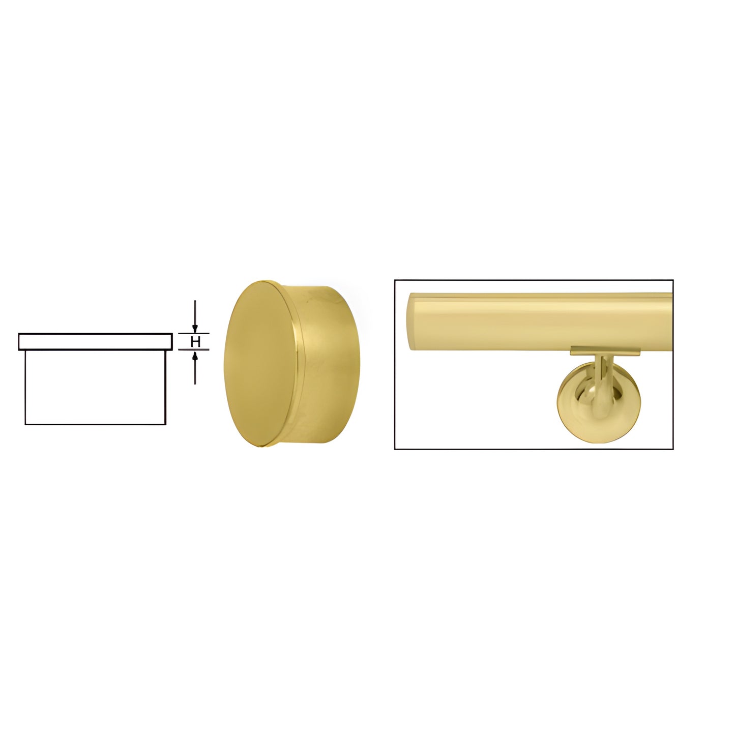 HR20FSB satin brass 2 in. brass round handrail end cap, 1/8 in. thick, for 2 in. tubing