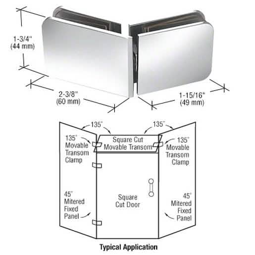 CRL 135° Movable Transom Clamp in Polished Chrome - Traditional Style, Durable Design