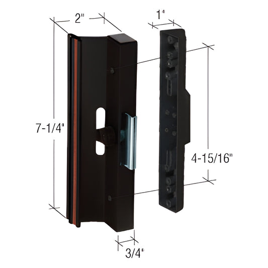 Black CRL patio door handle set (SKU C1106), aluminum surface-mount with 7-1/4 inside latch, 4-15/16 mounting hole spacing
