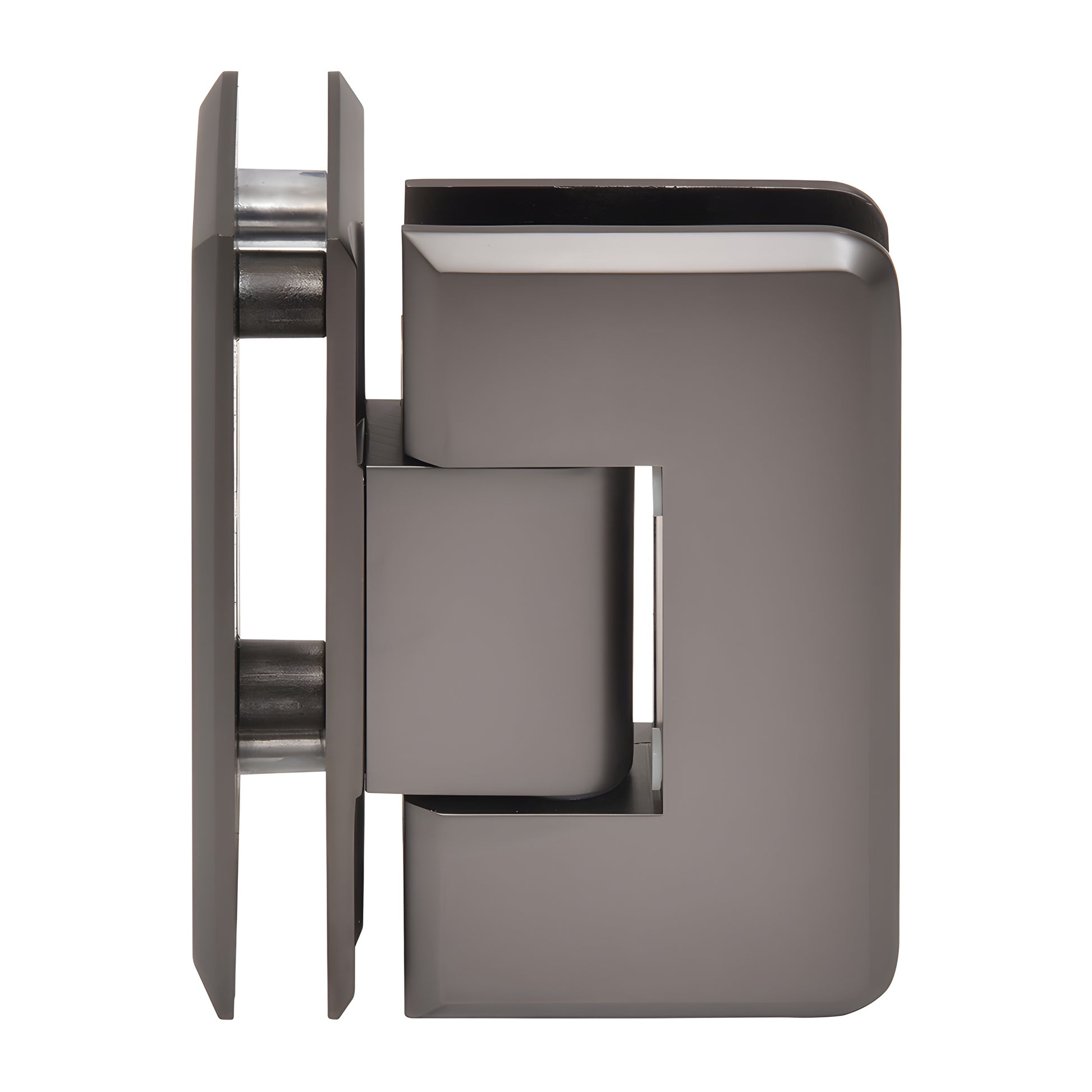 Matte gun metal Cologne glass-to-glass shower hinge, beveled brass, 90 pivot - SKU C0L092MGM