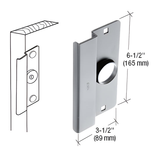 Aluminum latch guard SKU 8852AL - heavy steel strike lip with cylinder guard, 6-1/2" x 3-1/2" for out-swing doors.