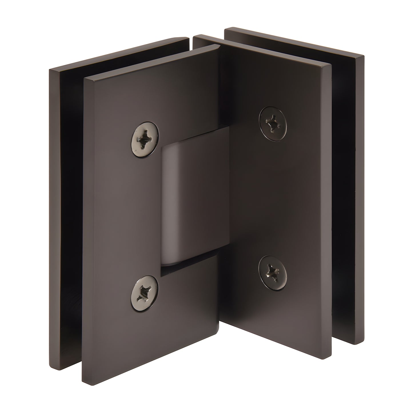 V1E092 Vienna 90 square-edge shower hinge, matte gunmetal brass, for 3/8-1/2 tempered glass (heavy-duty)