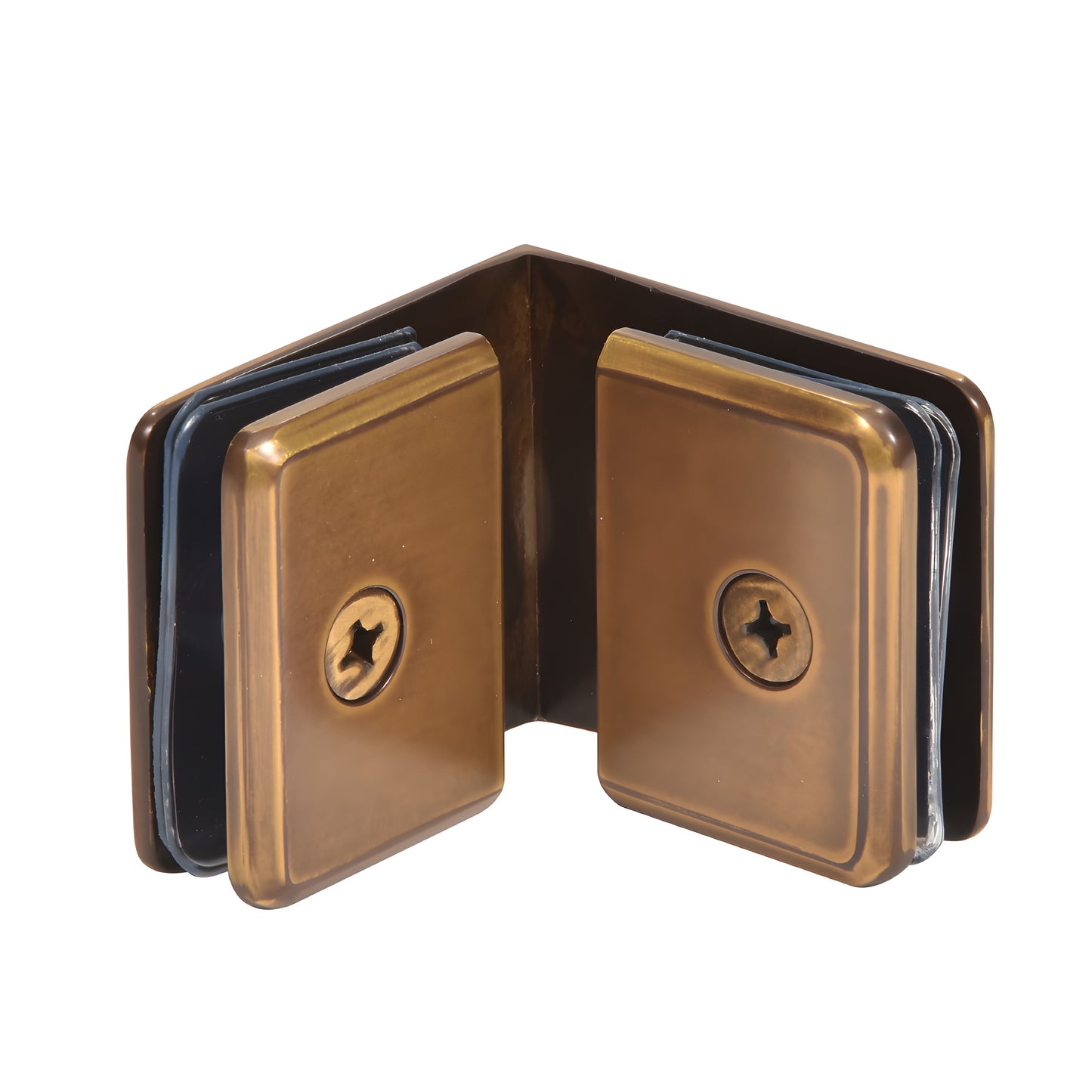 BGC90VBR vintage brass beveled 90 glass-to-glass clamp for 3/8-1/2" (10-12mm) frameless shower glass