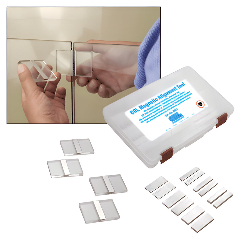 MAT1 magnetic shower alignment kit with reusable spacer assemblies, shims and plastic toolbox for 3/8-1/2 in tempered glass